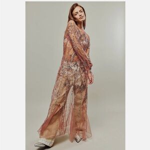 NWT Free People stunning sheer mauve dress starlight slip maxi